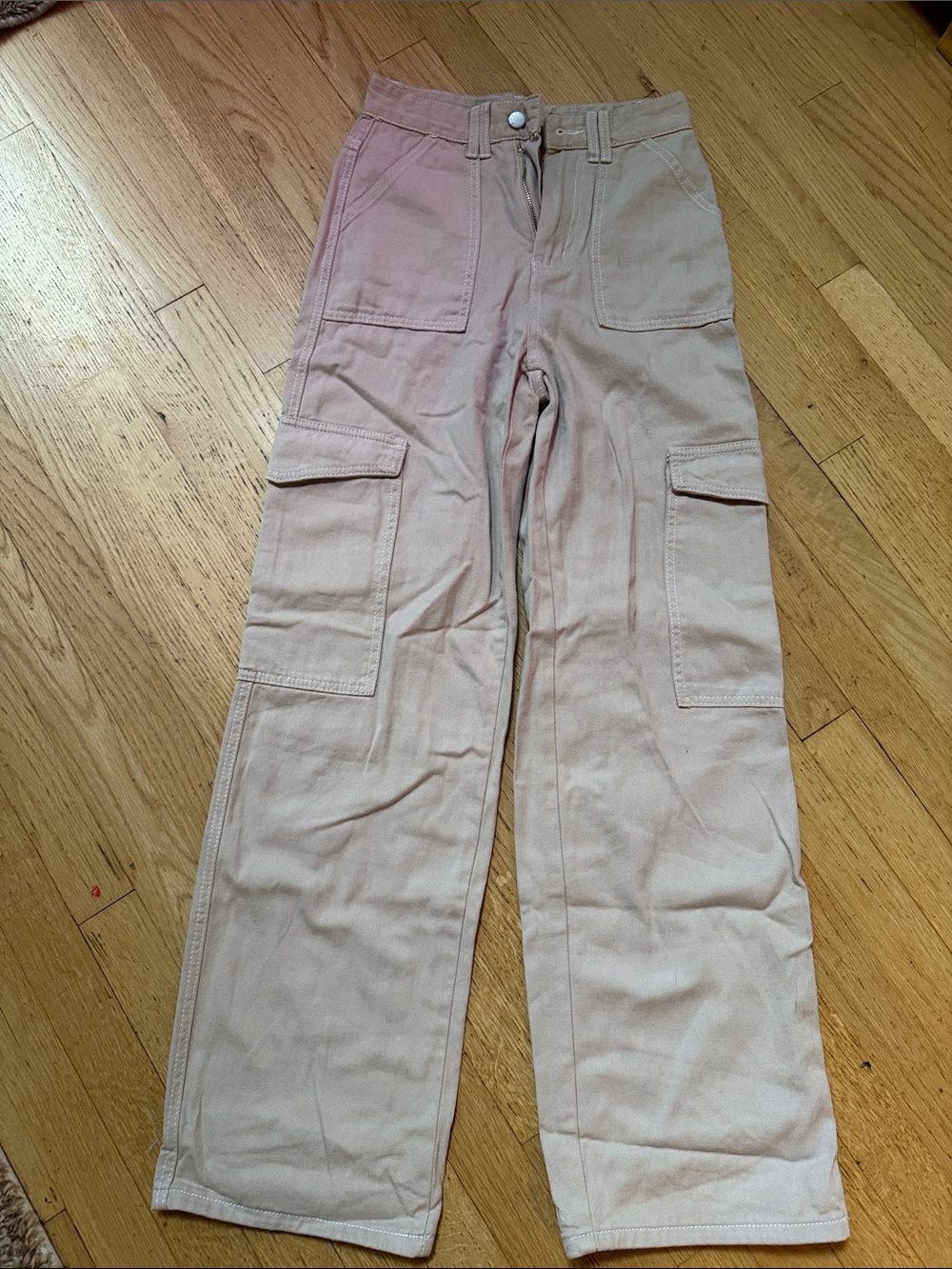 Beige Wide-Leg Cargo Pants